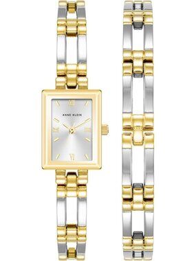 Anne Klein Women's Silver Gold Japanese Quartz Fashion Bracelet Square Watch
